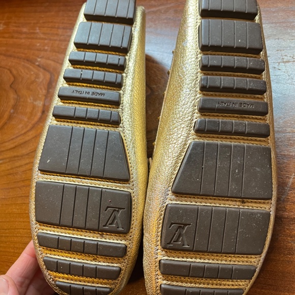 Louis Vuitton Gold Leather Suhali Lombok Driving Loafers w/ golden studs US6.5 - Picture 6 of 12